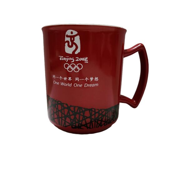 Beijing 2008 Olympic Ceramic Coffee Mug One World One Dream Red White Black - Picture 1 of 7